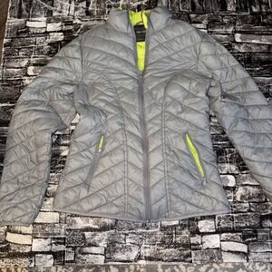 Women's Grey and Lime Puffer Tek Gear Jacket Size Medium